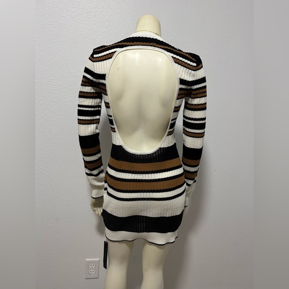 NWT Amiri Backless Multi-Stripe Sweater Dress in Brown/Black - Picture 3 of 16